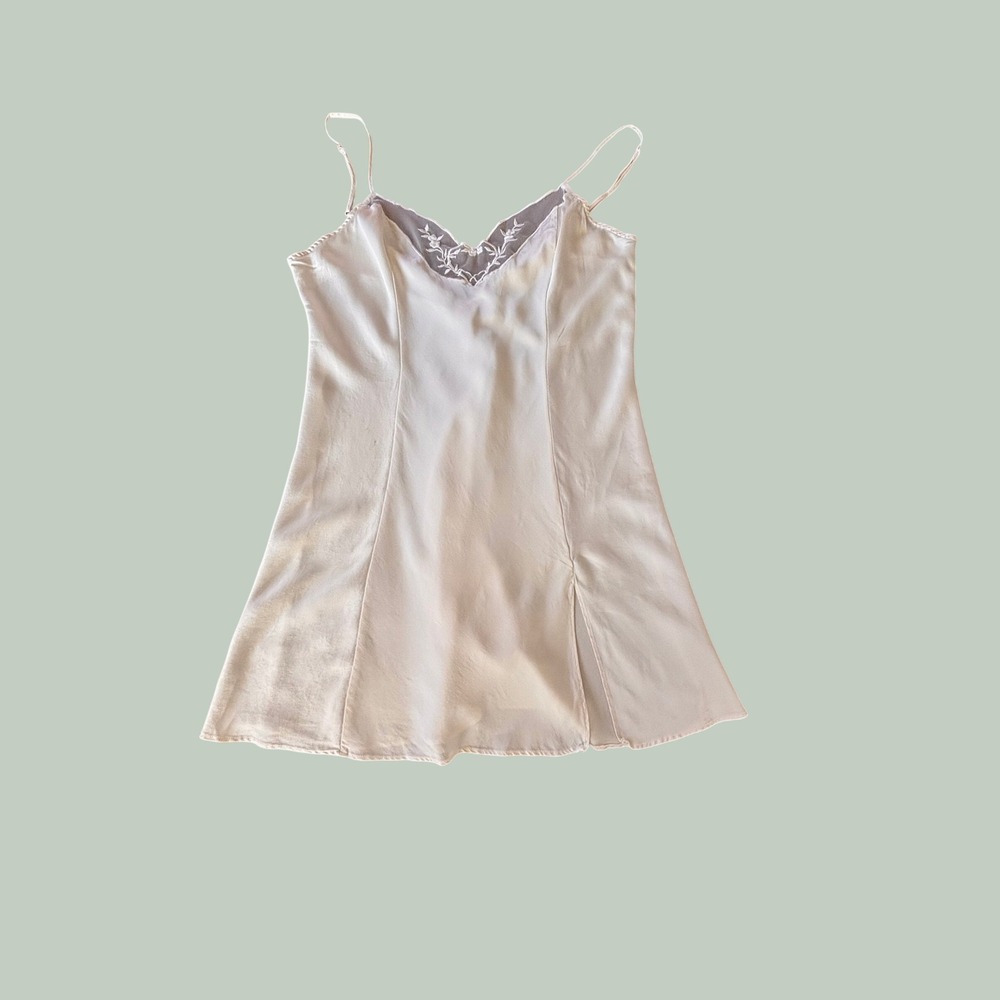 90s Lingerie Victoria's Secret Silk Embroidered Heart Slip Large Cream Vintage - Picture 7 of 12
